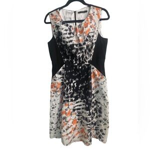 Tahari Animal Print Dress Black, White, Orange Size 8 But See Measurements